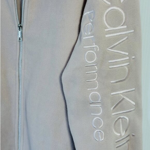 Calvin Klein Performance 1X Light Gray/Brown Full-Zip Long Sleeve Fleece Hoodie - Picture 1 of 15